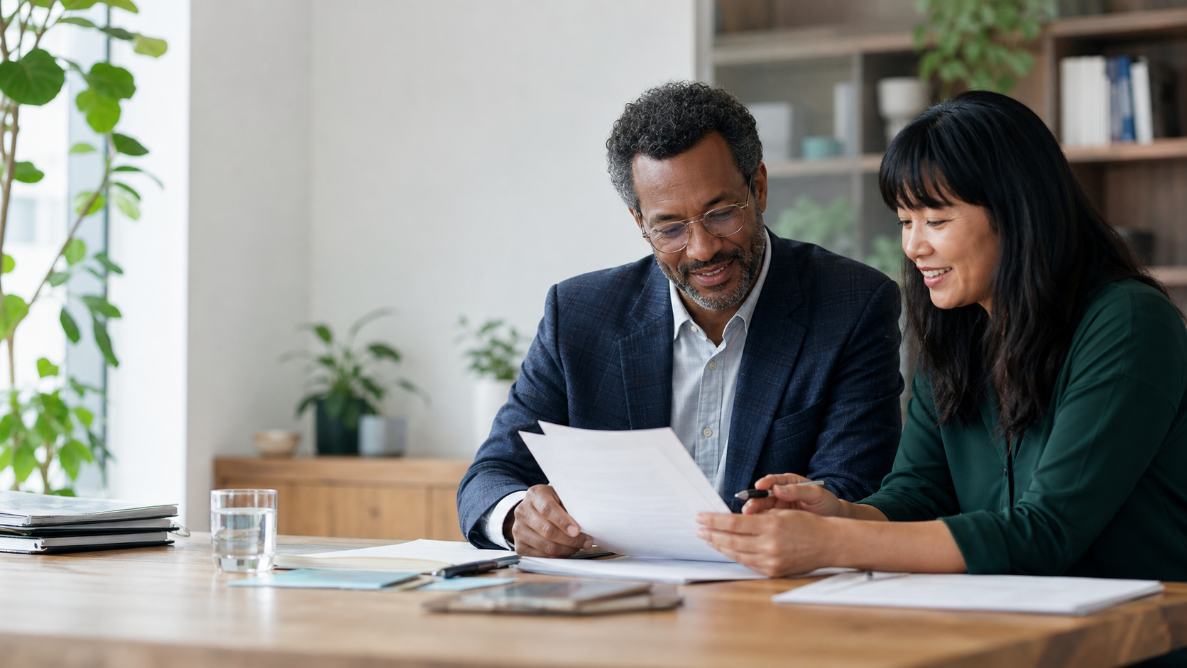 Nonprofit leaders reviewing financial documents together