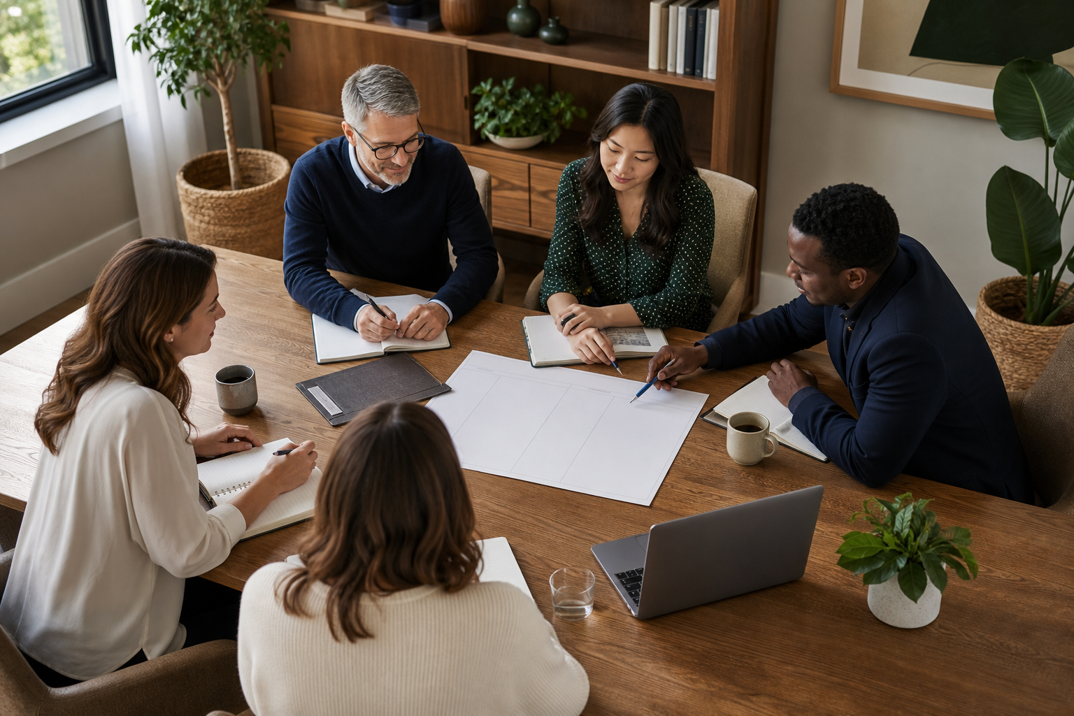 Nonprofit team collaborating around a planning table